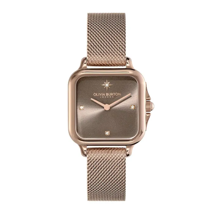 Olivia Burton Color Dial Watches Women 28mm Grosvenor Mushroom and Carnation Gold Mesh Watch Olivia Burton Color Dial Watches Women 28mm Grosvenor Mushroom and Carnation Gold Mesh Watch