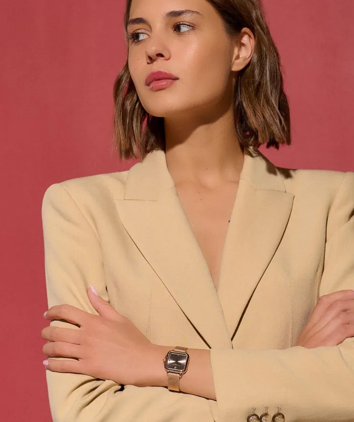 Olivia Burton Color Dial Watches Women 28mm Grosvenor Mushroom and Carnation Gold Mesh Watch