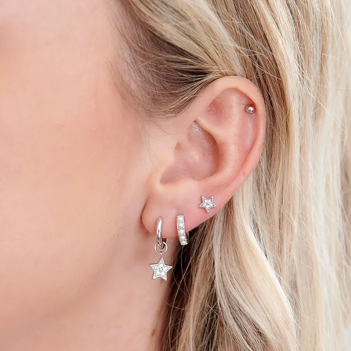 Olivia Burton Earrings Women Celestial Star Charm Huggies Silver