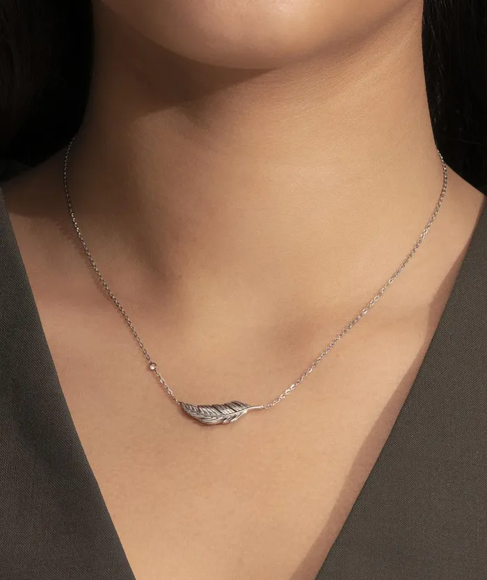 Olivia Burton Necklaces Women Feather Silver Tone Necklace