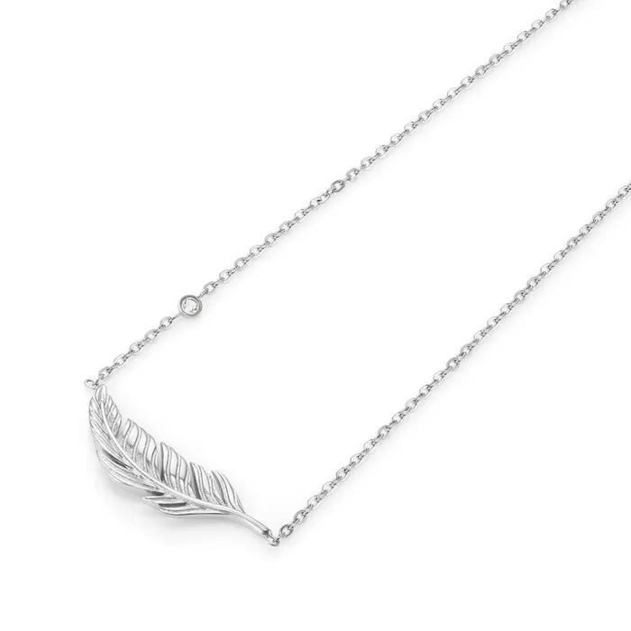 Olivia Burton Necklaces Women Feather Silver Tone Necklace
