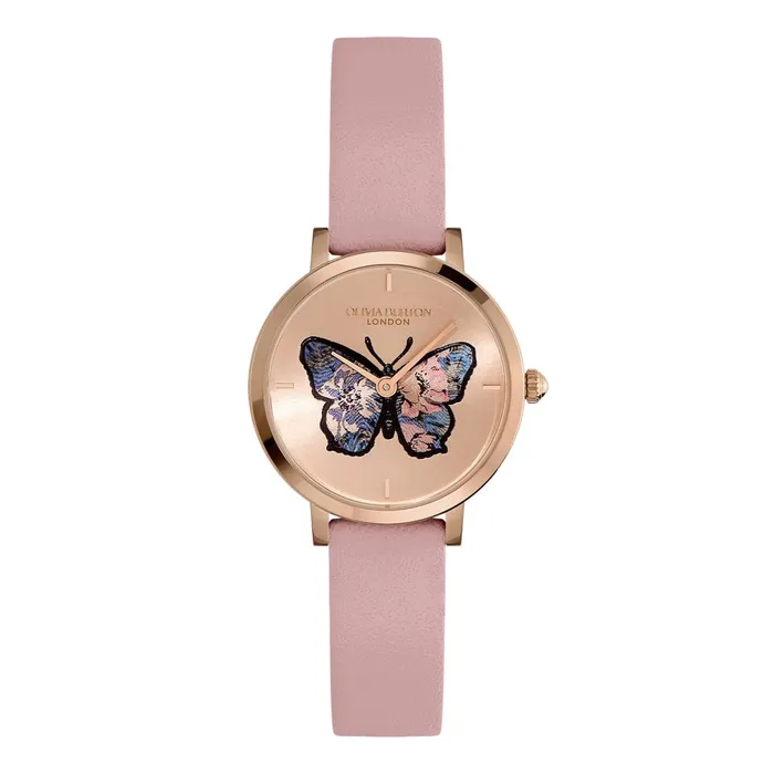 Olivia Burton Signature Watches Women 28mm Butterfly Ultra Slim Rose Gold and Mellow Rose Leather Strap Watch Olivia Burton Signature Watches Women 28mm Butterfly Ultra Slim Rose Gold and Mellow Rose Leather Strap Watch