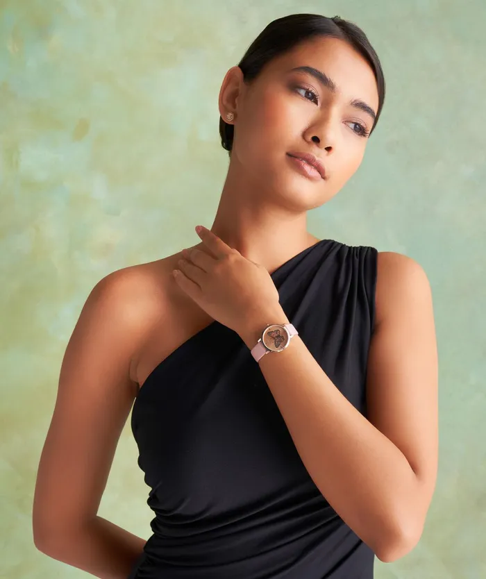 Olivia Burton Signature Watches Women 28mm Butterfly Ultra Slim Rose Gold and Mellow Rose Leather Strap Watch