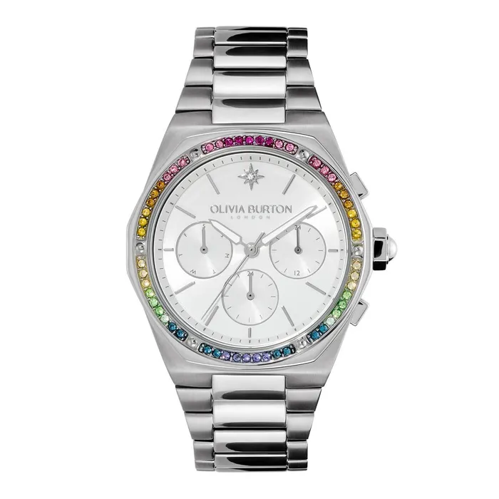 Olivia Burton Sports Luxe Watches Women 38mm Hexa MultiFunction Rainbow and Silver Bracelet Watch Olivia Burton Sports Luxe Watches Women 38mm Hexa MultiFunction Rainbow and Silver Bracelet Watch