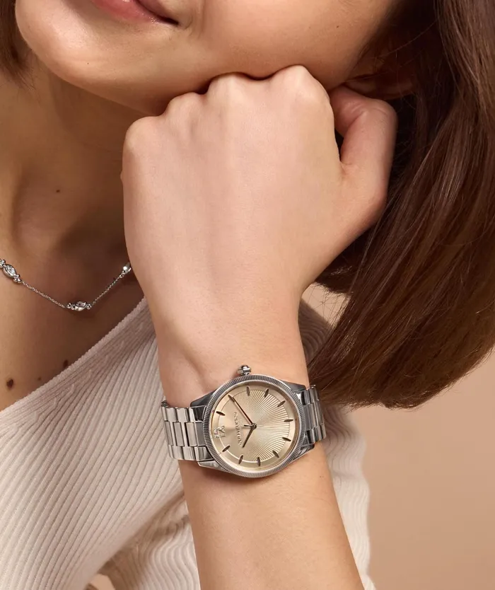 Olivia Burton Sports Luxe Watches Women 38mm Radiate Nude and Silver Bracelet Watch