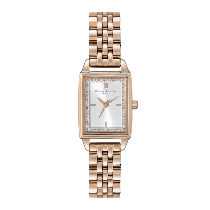 Olivia Burton White Dial Watches Women 21mm Rectangle White and Carnation Gold Bracelet Watch Olivia Burton White Dial Watches Women 21mm Rectangle White and Carnation Gold Bracelet Watch