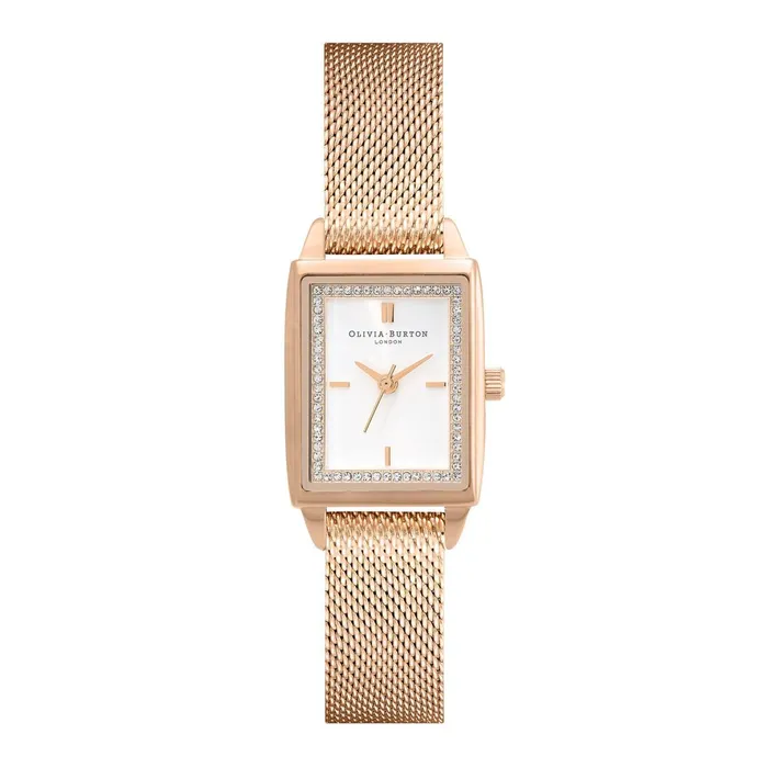 Olivia Burton White Dial Watches Women 21mm Rectangle White and Carnation Gold Mesh Watch Olivia Burton White Dial Watches Women 21mm Rectangle White and Carnation Gold Mesh Watch