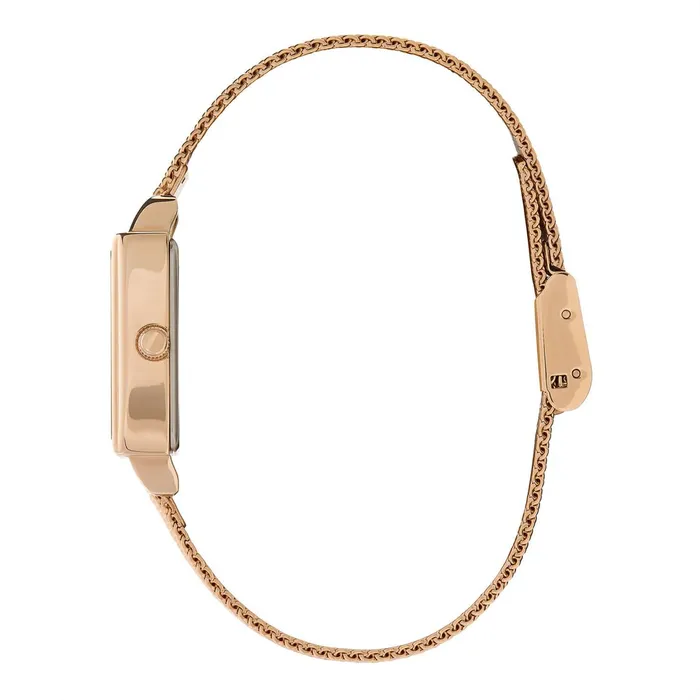 Olivia Burton White Dial Watches Women 21mm Rectangle White and Carnation Gold Mesh Watch