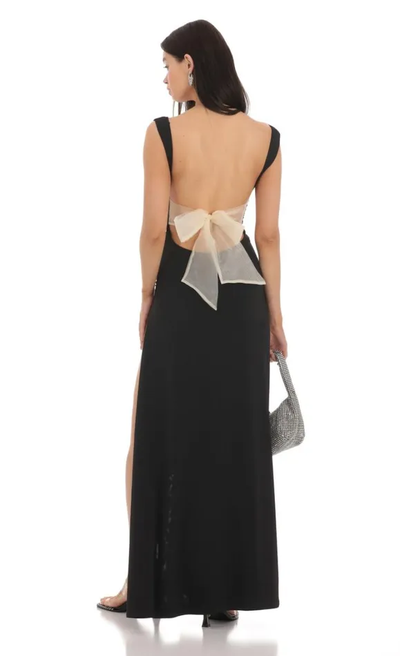 Open Back Bow Maxi Dress Black Women LUCY IN THE SKY Maxi Dresses