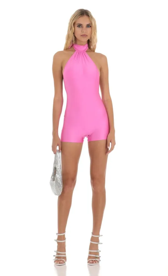 Open Back Romper Hot Pink Women LUCY IN THE SKY Rompers Open Back Romper Hot Pink Women LUCY IN THE SKY Rompers