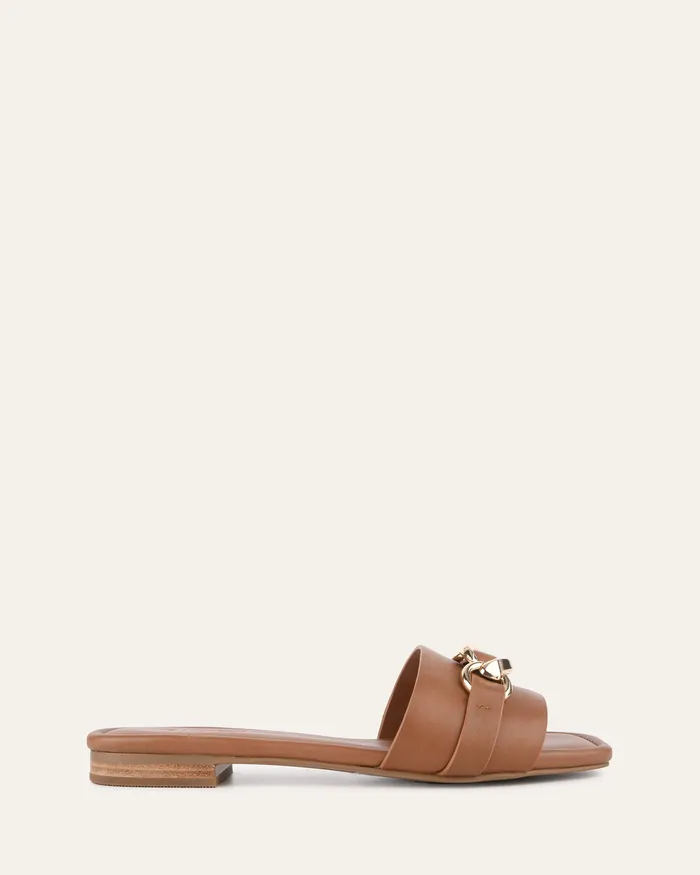 Pablo flat slide dark tan leather Women SLIDES jomercer