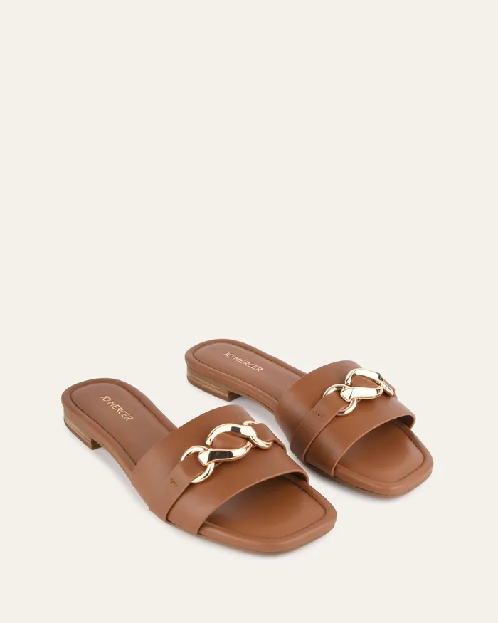Pablo flat slide dark tan leather Women SLIDES jomercer Pablo flat slide dark tan leather Women SLIDES jomercer