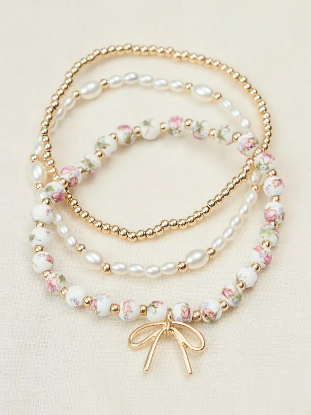 Painted Beads And Bow Bracelet Set Mauve Women Altar039d State Bracelets