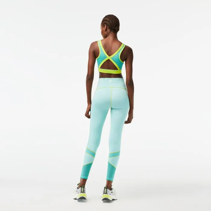 Pants and Leggings Women Lacoste Womens SPORT Logo Stripe UltraDry Leggings Light Green Green Light Green J6d