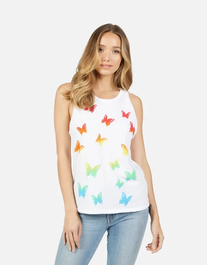 Peyton Rainbow Butterflies White Women Lauren Moshi Tanks