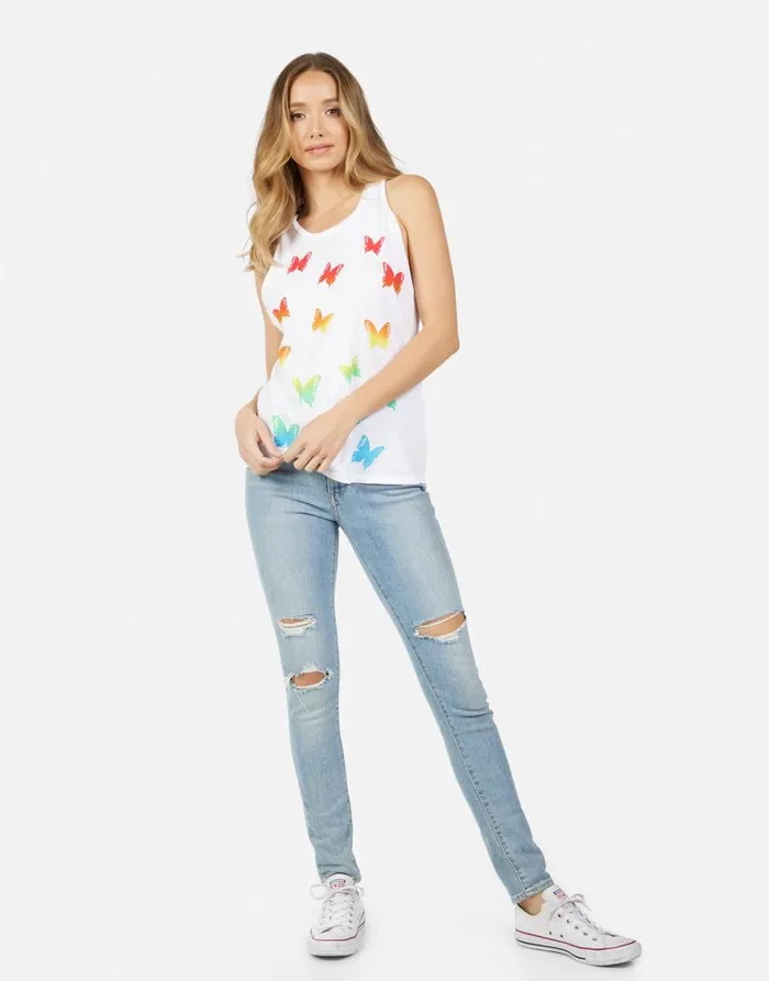 Peyton Rainbow Butterflies White Women Lauren Moshi Tanks