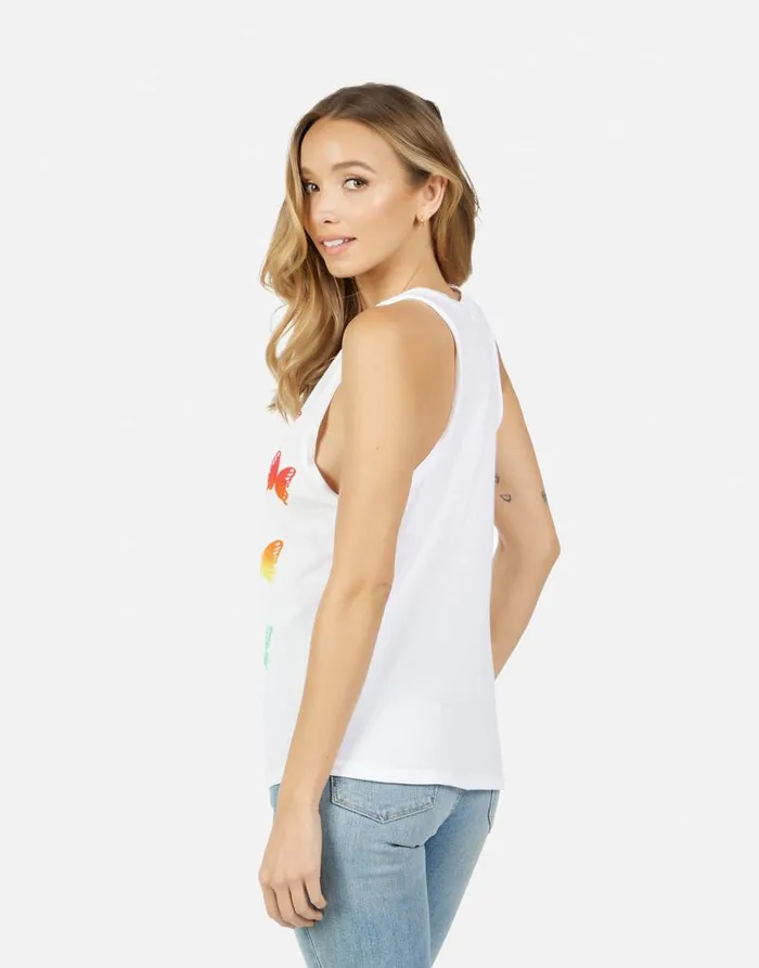 Peyton Rainbow Butterflies White Women Lauren Moshi Tanks