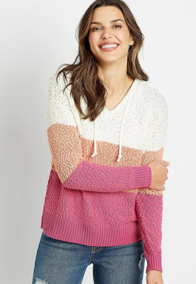 Pink Colorblock Hooded Pullover Sweater Women Maurices Tops