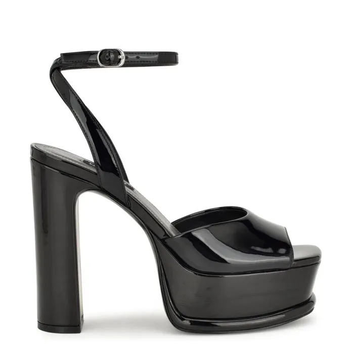 Platt Platform Ankle Strap Sandals Black Patent Women Nine West Sandals
