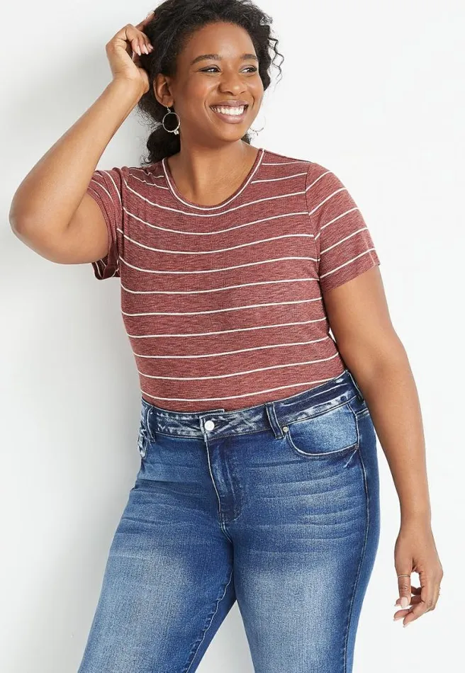 Plus Size 247 Red Striped Rib Knit Tuck In Tee Women Maurices Plus Tops