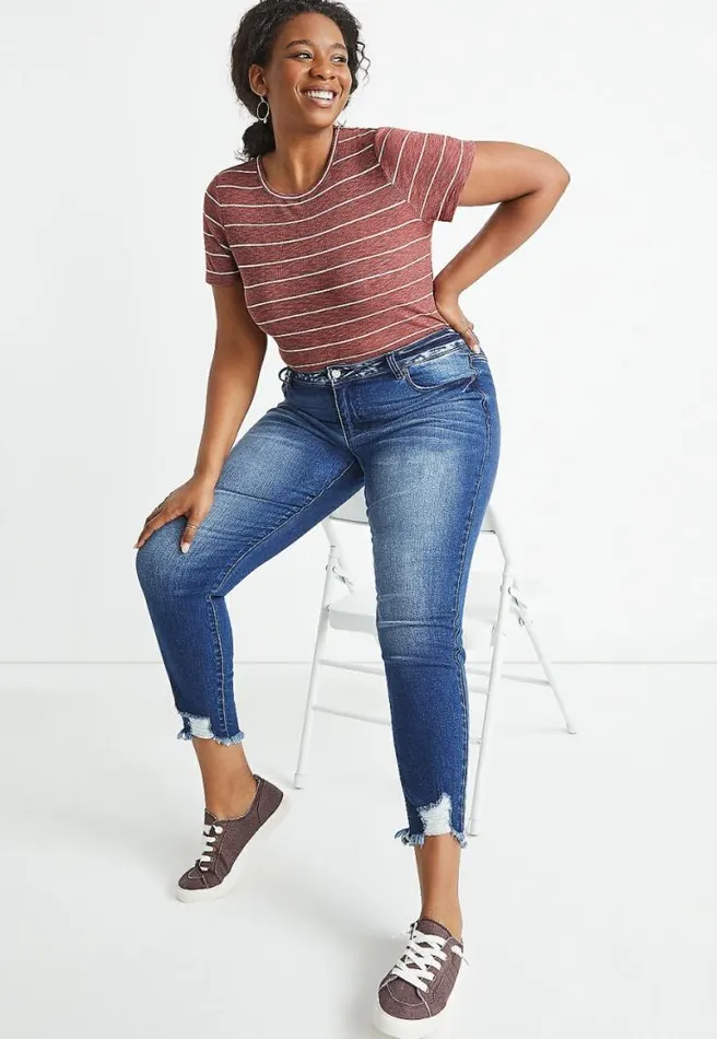 Plus Size 247 Red Striped Rib Knit Tuck In Tee Women Maurices Plus Tops
