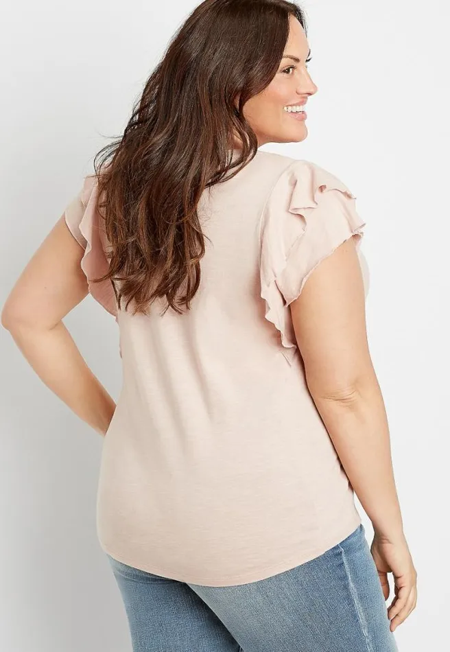 Plus Size 247 Solid Ruffle Sleeve Tee Women Maurices Plus Tops