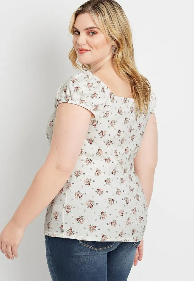 Plus Size 247 White Short Capped Sleeve Floral Tee Women Maurices Plus Tops