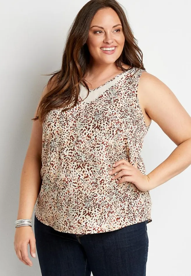 Plus Size Animal Print Sheer Inset V Neck Tank Top Women Maurices Plus Tops