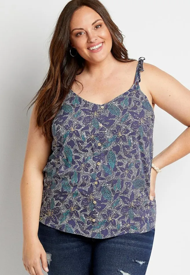 Plus Size Blue Floral Tie Shoulder Tank Top Women Maurices Plus Tops