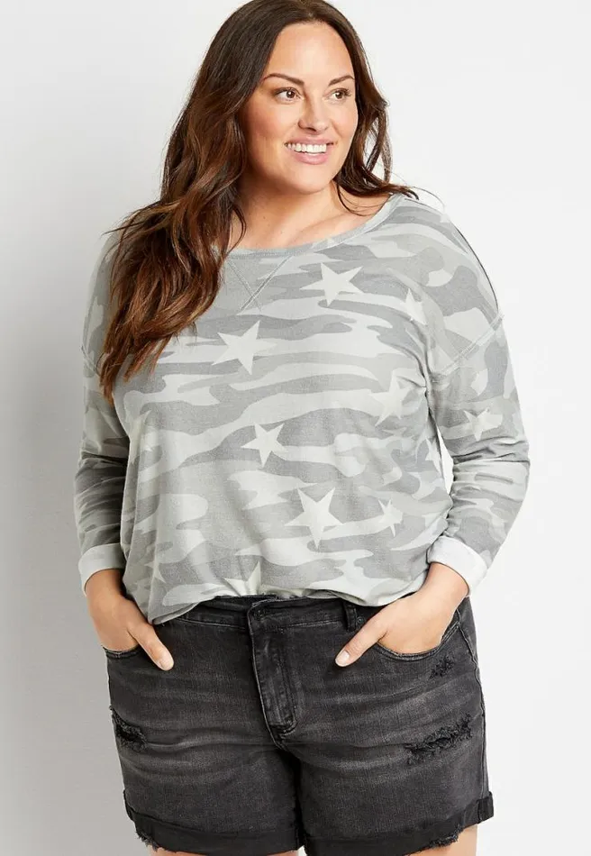 Plus Size Camo Star Crew Neck Sweatshirt Women Maurices Plus Tops