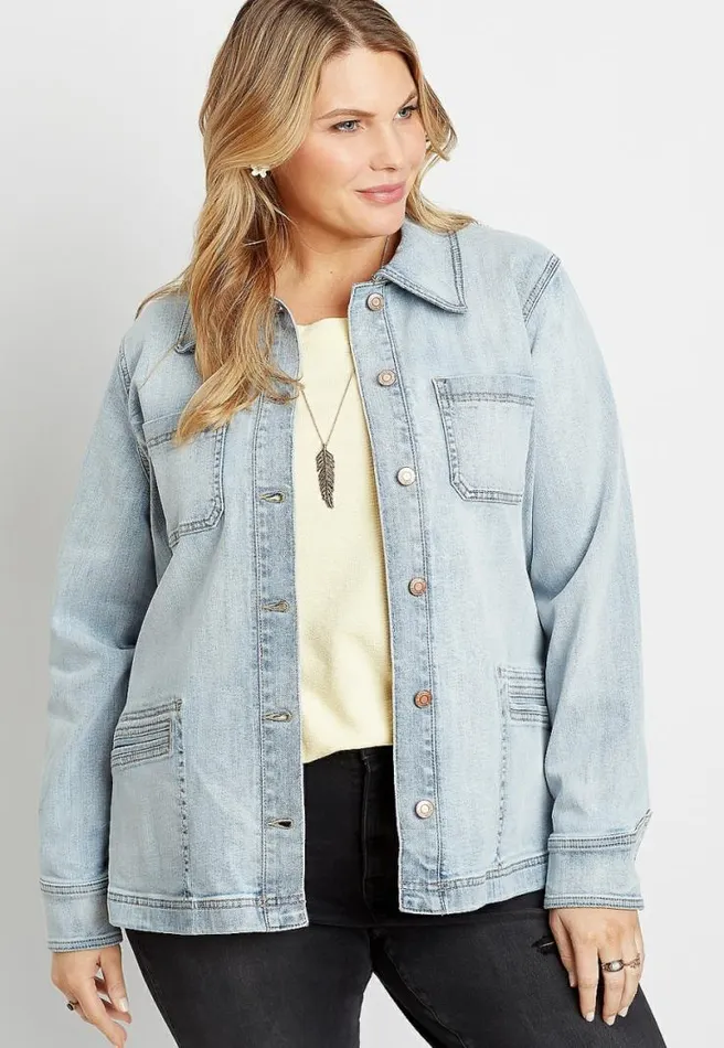 Plus Size Denim Pocket Utility Jacket Women Maurices Plus Tops