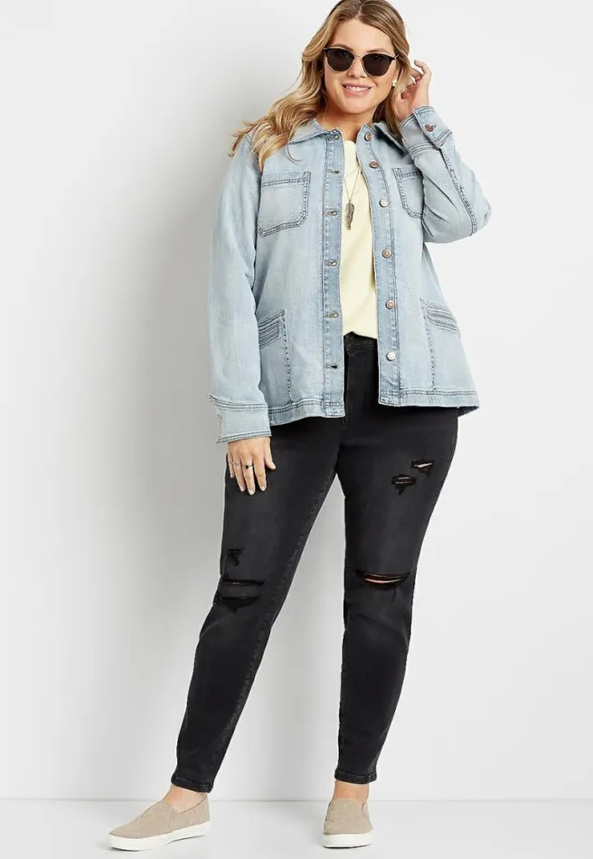 Plus Size Denim Pocket Utility Jacket Women Maurices Plus Tops