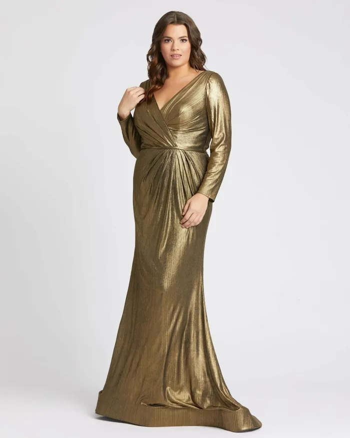 Plus Size Dresses Chic Metallic Evening Gown Plus Bronze 8211 Mac Duggal Women