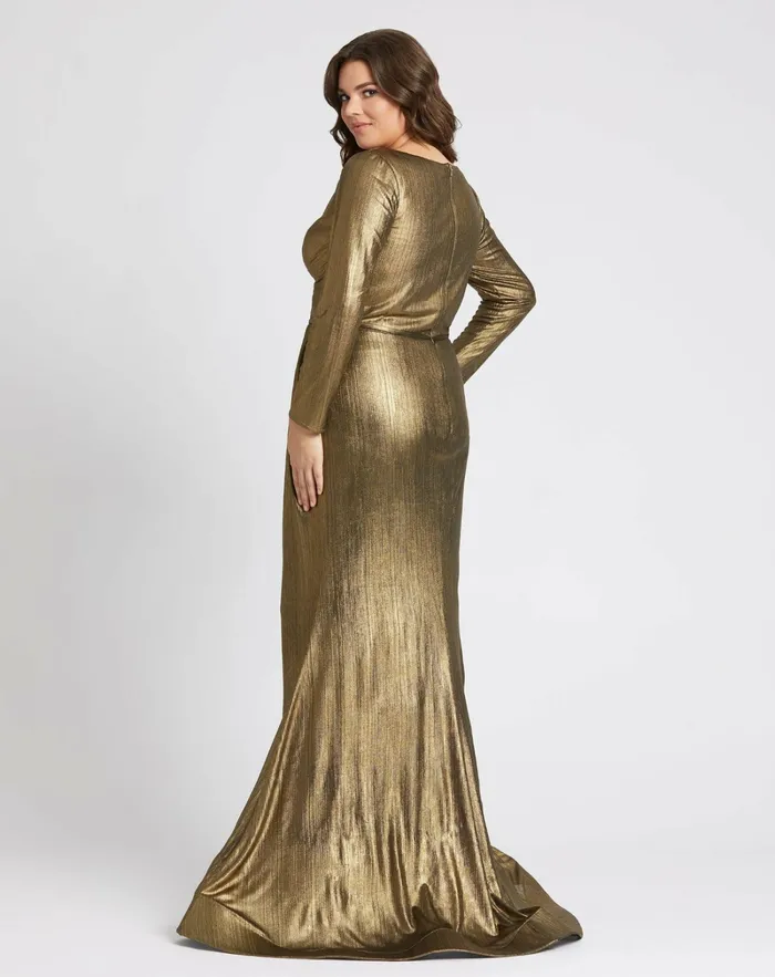 Plus Size Dresses Chic Metallic Evening Gown Plus Bronze 8211 Mac Duggal Women