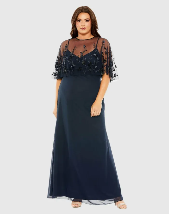 Plus Size Dresses Sleeveless Dress With Embellished Cape Midnight 8211 Mac Duggal Women