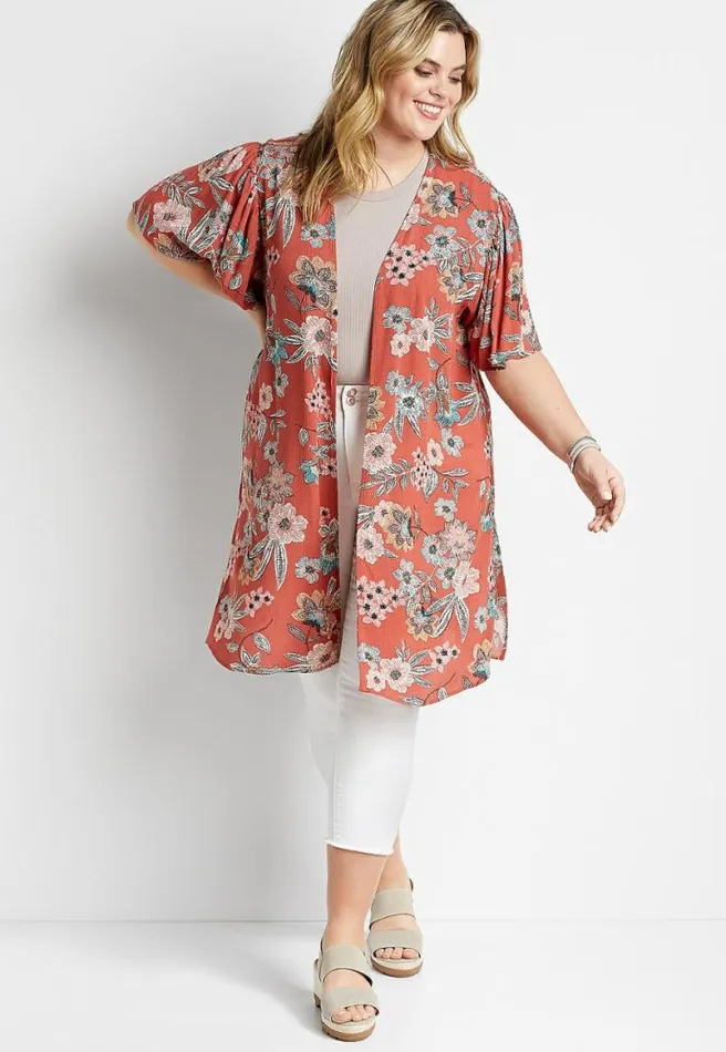 Plus Size Floral Flutter Sleeve Kimono Women Maurices Plus Tops