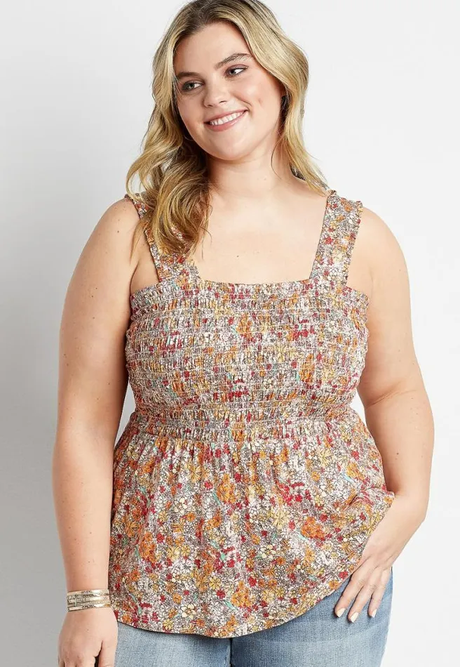 Plus Size Floral Smocked Babydoll Tank Top Women Maurices Plus Tops