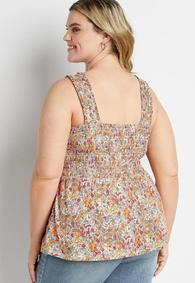 Plus Size Floral Smocked Babydoll Tank Top Women Maurices Plus Tops
