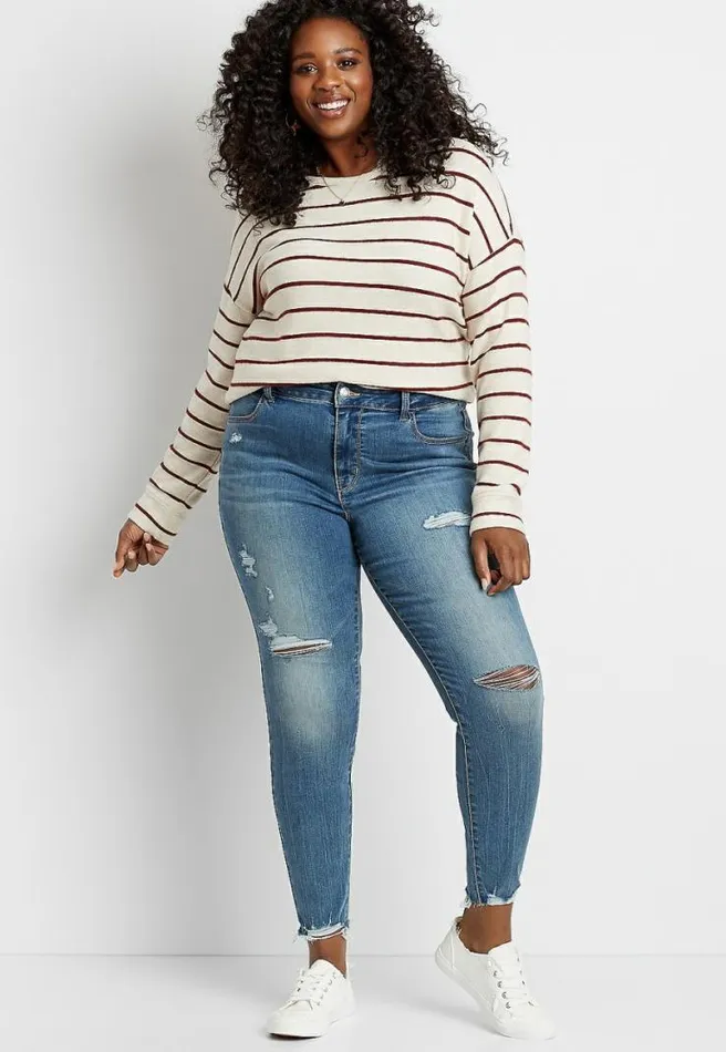 Plus Size High Rise Medium Wash Destructed Jegging Made With RepreveandReg Women Maurices Plus Jeans Plus Size High Rise Medium Wash Destructed Jegging Made With RepreveandReg Women Maurices Plus Jeans