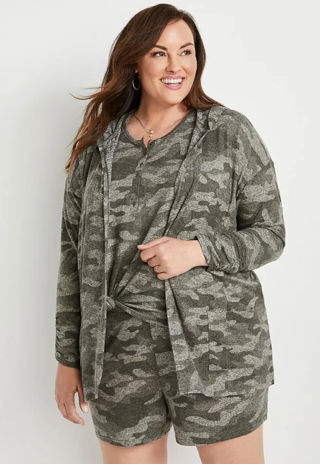 Plus Size Hooded Lounge Cardigan Women Maurices Plus Tops
