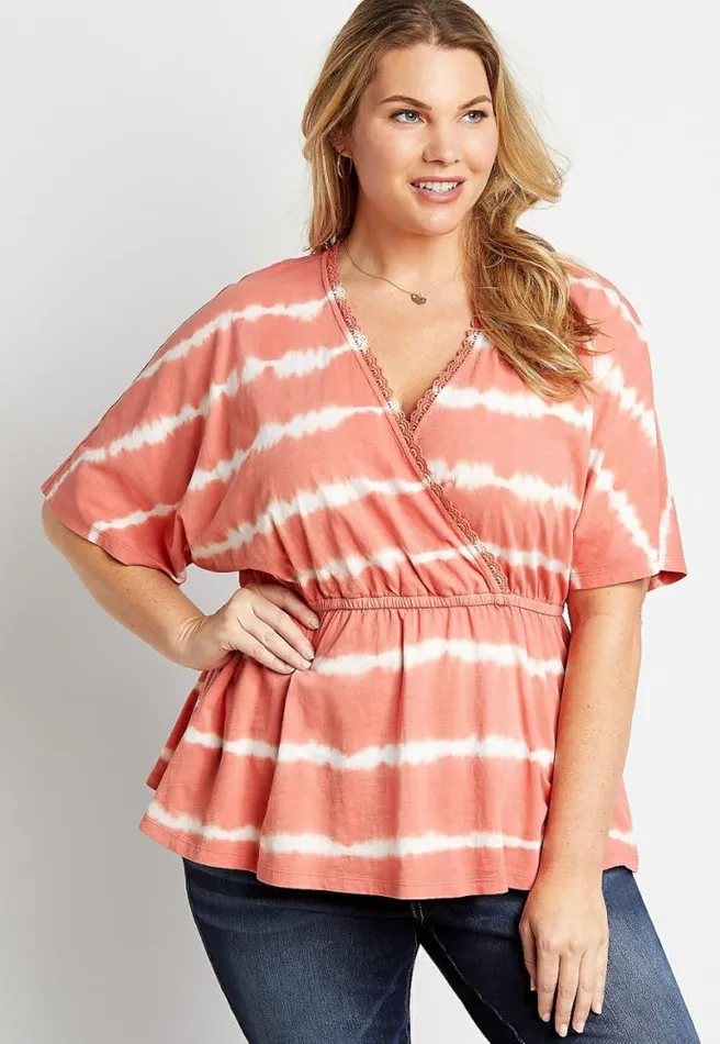 Plus Size Orange Tie Dye Wrap Short Sleeve Top Women Maurices Plus Tops