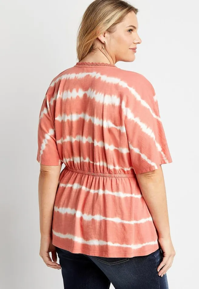 Plus Size Orange Tie Dye Wrap Short Sleeve Top Women Maurices Plus Tops