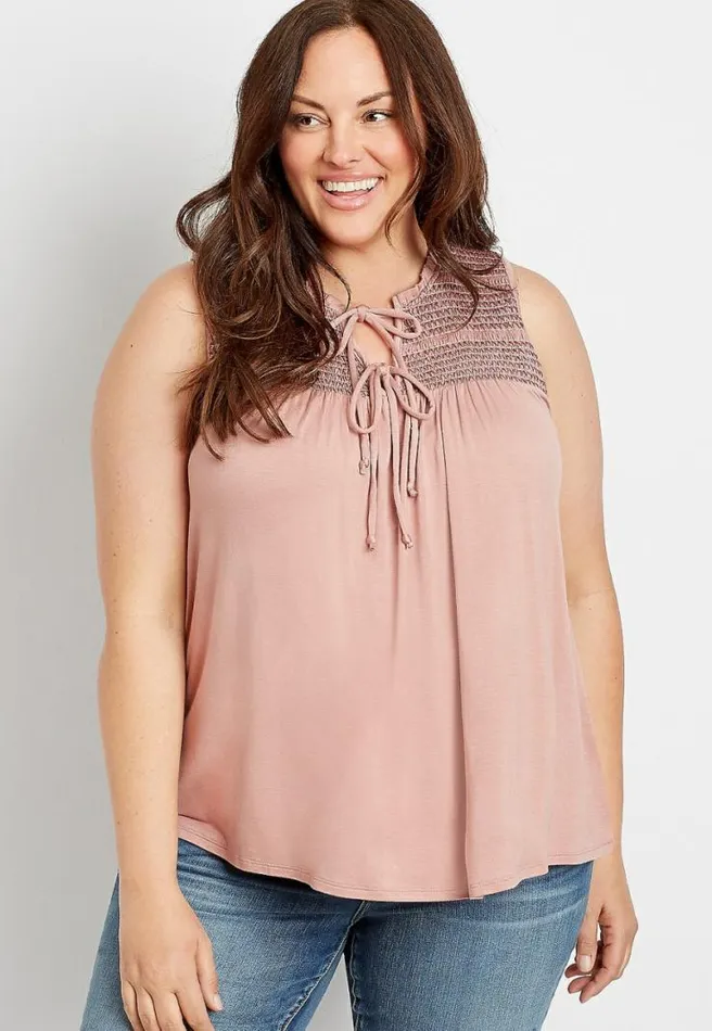 Plus Size Pink Smocked Tie Tank Top Women Maurices Plus Tops