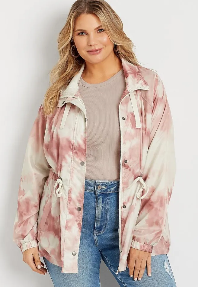 Plus Size Pink Tie Dye Cinch Waist Windbreaker Women Maurices Plus Tops