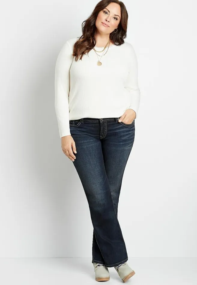 Plus Size Silver Jeans Co Suki Dark Wash Navy Stitch Slim Boot Jean Women Maurices Plus Jeans