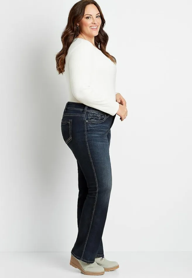 Plus Size Silver Jeans Co Suki Dark Wash Navy Stitch Slim Boot Jean Women Maurices Plus Jeans