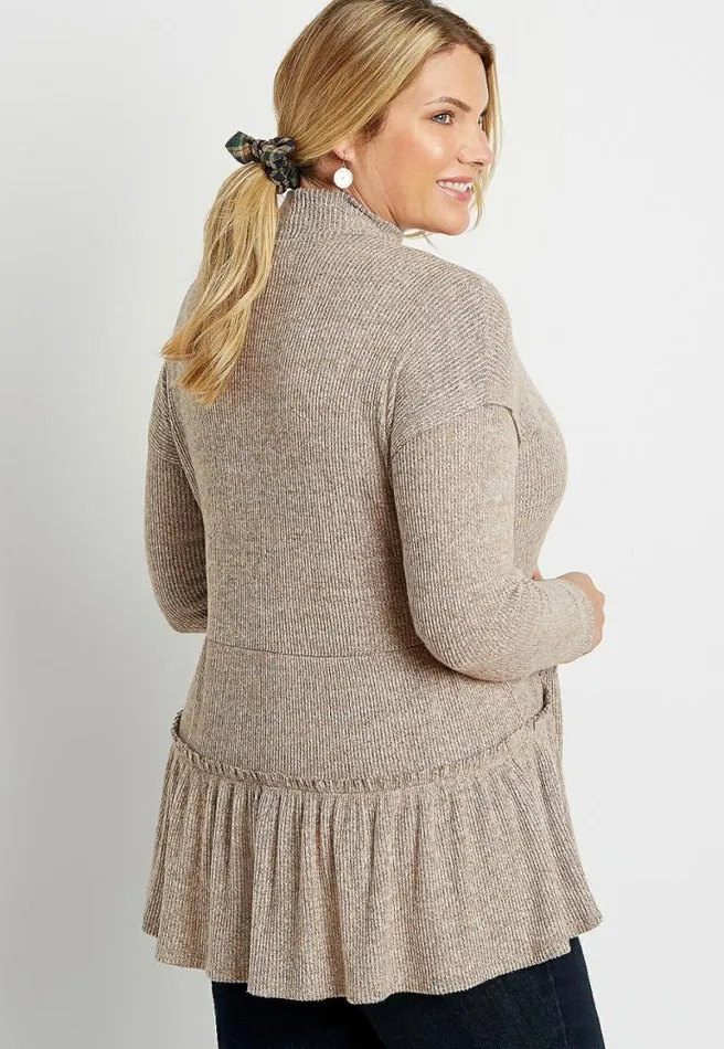 Plus Size Solid Ribbed Mock Neck Babydoll Top Women Maurices Plus Tops