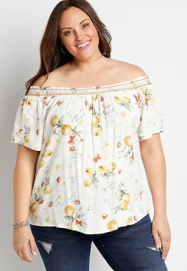 Plus Size White Fruit Smocked Neck Top Women Maurices Plus Tops