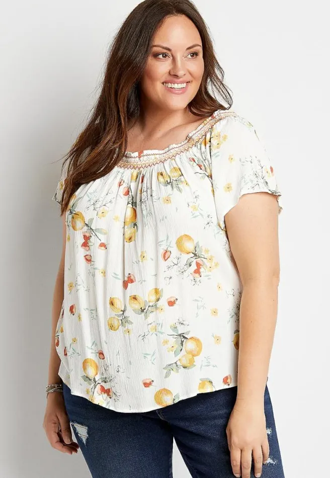 Plus Size White Fruit Smocked Neck Top Women Maurices Plus Tops