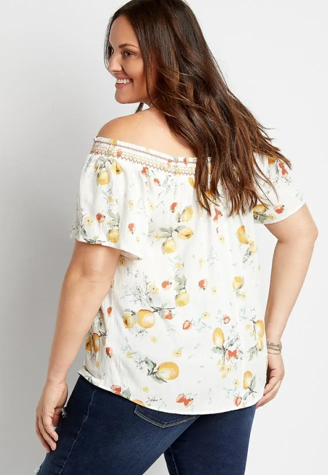 Plus Size White Fruit Smocked Neck Top Women Maurices Plus Tops